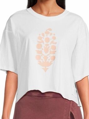 FP Movement by Free People White Crop Tee with Peach Floral Print